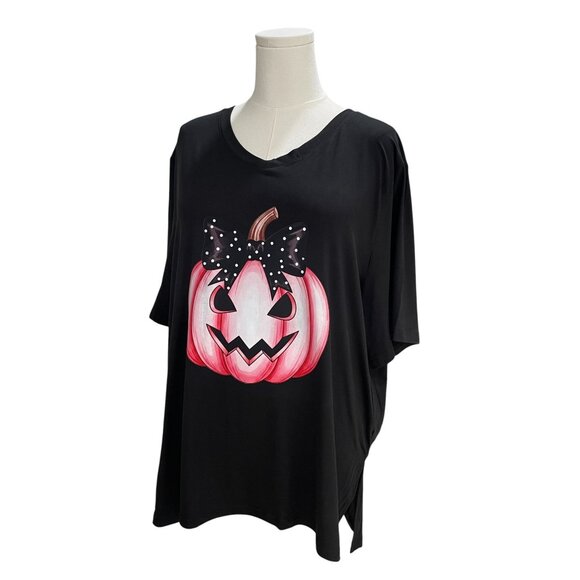 Pink Pumpkin Halloween Top XL Soft Girl Coquette Fall Graphic Tee Cute Whimsical - Picture 6 of 8